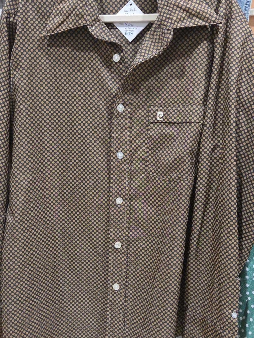 Vintage Pierre Cardin Brown Geo-Print Long Sleeve Button-Down Shirt